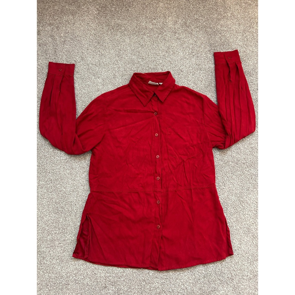 White Stag Button Down Shirt Womens Small S Red Excellent Micro-Suede Top